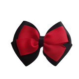 School uniform hair accessories Double Cherish Bow 9cm - Black Base & Centre Ribbon Red - Pinkberry Kisses non Slip Hair Clip Hair Tie