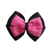 School uniform hair accessories Double Cherish Bow 9cm - Black Base & Centre Ribbon Shocking Pink - Pinkberry Kisses non Slip Hair Clip Hair Tie