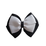 School uniform hair accessories Double Cherish Bow 9cm - Black Base & Centre Ribbon White - Pinkberry Kisses