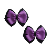 School uniform hair accessories Double Cherish Bow 11cm Non Slip Hair Clip School Hair Bow Black Base & Centre Ribbon Pinkberry Kisses Pair Grape