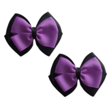 School uniform hair accessories Double Cherish Bow 11cm Non Slip Hair Clip School Hair Bow Black Base & Centre Ribbon Pinkberry Kisses Pair Grape
