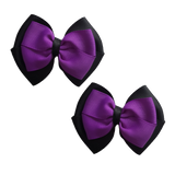 School uniform hair accessories Double Cherish Bow 11cm Non Slip Hair Clip School Hair Bow Black Base & Centre Ribbon Pinkberry Kisses Pair Purple 