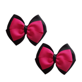 School uniform hair accessories Double Cherish Bow 11cm Non Slip Hair Clip School Hair Bow Black Base & Centre Ribbon Pinkberry Kisses Pair Shocking Pink