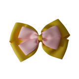 School uniform hair accessories Double Cherish Bow Non Slip Hair Clip Hair Bow Hair Tie - Daffodil Yellow Base & Centre Ribbon 11cm Pinkberry Kisses Daffodil Yellow Light Pink 