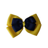 School uniform hair accessories Double Cherish Bow Non Slip Hair Clip Hair Bow Hair Tie - Daffodil Yellow Base & Centre Ribbon 11cm Pinkberry Kisses Daffodil Yellow navy Blue 