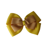School uniform hair accessories Double Cherish Bow Non Slip Hair Clip Hair Bow Hair Tie - Daffodil Yellow Base & Centre Ribbon 11cm Pinkberry Kisses Daffodil Yellow Gold 