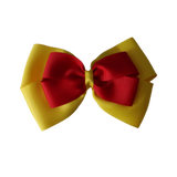 School uniform hair accessories Double Cherish Bow Non Slip Hair Clip Hair Bow Hair Tie - Daffodil Yellow Base & Centre Ribbon 11cm Pinkberry Kisses Daffodil Yellow red