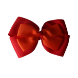 School uniform hair accessories Double Cherish Bow Non Slip Hair Clip Hair Bow Hair Tie - Red Base & Centre Ribbon - Pinkberry Kisses  Red Autumn Orange 