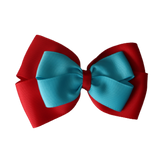 School uniform hair accessories Double Cherish Bow Non Slip Hair Clip Hair Bow Hair Tie - Red Base & Centre Ribbon - Pinkberry Kisses  Red Misty Turquoise 