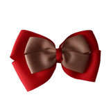 School uniform hair accessories Double Cherish Bow Non Slip Hair Clip Hair Bow Hair Tie - Red Base & Centre Ribbon - Pinkberry Kisses  Red Natural 
