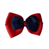 School uniform hair accessories Double Cherish Bow Non Slip Hair Clip Hair Bow Hair Tie - Red Base & Centre Ribbon - Pinkberry Kisses  Red Navy Blue 