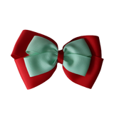 School uniform hair accessories Double Cherish Bow Non Slip Hair Clip Hair Bow Hair Tie - Red Base & Centre Ribbon - Pinkberry Kisses  Red Pastel Green 