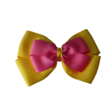 School uniform hair accessories Double Cherish Bow Non Slip Hair Clip Hair Bow Hair Tie - Daffodil Yellow Base & Centre Ribbon 11cm Pinkberry Kisses Daffodil Yellow Hot Pink 