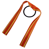 School Uniform Hair Accessories Ponytail Streamer Straight Hair Tie - Pinkberry Kisses Autumn Orange Base & Top Ribbon Lemon Yellow