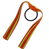 School Uniform Hair Accessories Ponytail Streamer Straight Hair Tie - Pinkberry Kisses Autumn Orange Base & Top Ribbon Key Lime