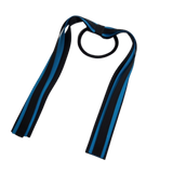 School Uniform Hair Accessories Ponytail Streamer Straight Hair Tie - Pinkberry Kisses Black Base & Top Ribbon Royal Blue