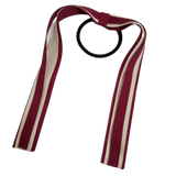 School Uniform Hair Accessories Ponytail Streamer Straight Hair Tie - Pinkberry Kisses Burgundy Base & Top Ribbon Cream Ivory