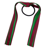 School Uniform Hair Accessories Ponytail Streamer Straight Hair Tie - Pinkberry Kisses Burgundy Base & Top Ribbon emerald Green