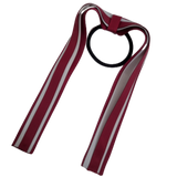 School Uniform Hair Accessories Ponytail Streamer Straight Hair Tie - Pinkberry Kisses Burgundy Base & Top Ribbon Light Grey