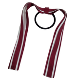 School Uniform Hair Accessories Ponytail Streamer Straight Hair Tie - Pinkberry Kisses Burgundy Base & Top Ribbon White