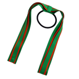 School Uniform Hair Accessories Ponytail Streamer Straight Hair Tie - Pinkberry Kisses Emerald Green Base & Top Ribbon Autumn Orange