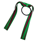 School Uniform Hair Accessories Ponytail Streamer Straight Hair Tie - Pinkberry Kisses Emerald Green Base & Top Ribbon Burgundy