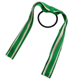 School Uniform Hair Accessories Ponytail Streamer Straight Hair Tie - Pinkberry Kisses Emerald Green Base & Top Ribbon Cream Ivory