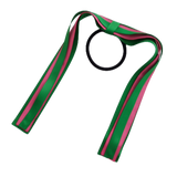 School Uniform Hair Accessories Ponytail Streamer Straight Hair Tie - Pinkberry Kisses Emerald Green Base & Top Ribbon Hot Pink
