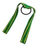 School Uniform Hair Accessories Ponytail Streamer Straight Hair Tie - Pinkberry Kisses Emerald Green Base & Top Ribbon Lemon Yellow