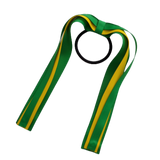 School Uniform Hair Accessories Ponytail Streamer Straight Hair Tie - Pinkberry Kisses Emerald Green Base & Top Ribbon Mazie Yellow