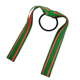 School Uniform Hair Accessories Ponytail Streamer Straight Hair Tie - Pinkberry Kisses Emerald Green Base & Top Ribbon Neon Orange