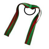 School Uniform Hair Accessories Ponytail Streamer Straight Hair Tie - Pinkberry Kisses Emerald Green Base & Top Ribbon Red