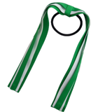 School Uniform Hair Accessories Ponytail Streamer Straight Hair Tie - Pinkberry Kisses Emerald Green Base & Top Ribbon White