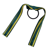 School Uniform Hair Accessories Ponytail Streamer Straight Hair Tie - Pinkberry Kisses Dark Green Hunter Green Base & Top Ribbon Lemon
