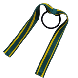 School Uniform Hair Accessories Ponytail Streamer Straight Hair Tie - Pinkberry Kisses Dark Green Hunter Green Base & Top Ribbon Daffodil Yellow