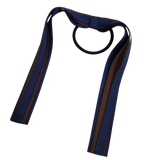 School Uniform Hair Accessories Ponytail Streamer Straight Hair Ties - Pinkberry Kisses Navy Blue Dark Blue Base & Top Ribbon Brown