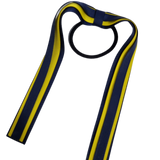 School Uniform Hair Accessories Ponytail Streamer Straight Hair Ties - Pinkberry Kisses Navy Blue Dark Blue Base & Top Ribbon Daffodil Yellow
