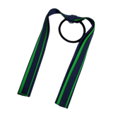 School Uniform Hair Accessories Ponytail Streamer Straight Hair Ties - Pinkberry Kisses Navy Blue Dark Blue Base & Top Ribbon Emerald Green