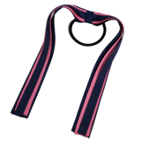 School Uniform Hair Accessories Ponytail Streamer Straight Hair Ties - Pinkberry Kisses Navy Blue Dark Blue Base & Top Ribbon Hot Pink