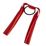 School Uniform Hair Accessories Ponytail Streamer Straight Hair Ties - Pinkberry Kisses Red Base & Top Ribbon Neon Orange