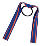 School Uniform Hair Accessories Ponytail Streamer Straight Hair Ties - Pinkberry Kisses Royal Blue Base & Top Ribbon  Neon Orange