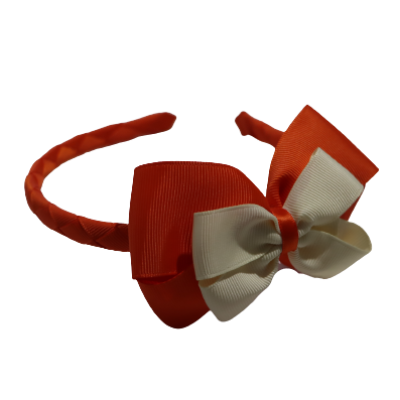 School Woven Double Cherish Bow Headband School Uniform Headband Hair Accessories Pinkberry Kisses Autumn Orange Cream 
