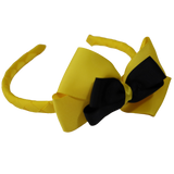 School Woven Double Cherish Bow Headband School Uniform Headband Hair Accessories Pinkberry Kisses Daffodil Yellow Black