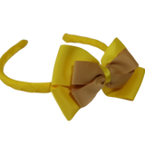 School Woven Double Cherish Bow Headband School Uniform Headband Hair Accessories Pinkberry Kisses Daffodil Yellow Gold 