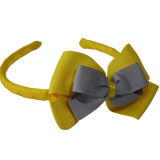 School Woven Double Cherish Bow Headband School Uniform Headband Hair Accessories Pinkberry Kisses Daffodil Yellow Light Grey