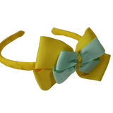 School Woven Double Cherish Bow Headband School Uniform Headband Hair Accessories Pinkberry Kisses Daffodil Yellow Light Pastel Green