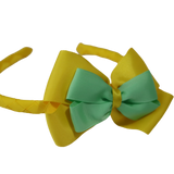 School Woven Double Cherish Bow Headband School Uniform Headband Hair Accessories Pinkberry Kisses Daffodil Yellow Mint Green