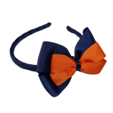 School Woven Double Cherish Bow Headband School Uniform Headband Hair Accessories Pinkberry Kisses Navy Blue Neon Orange