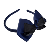 School Woven Double Cherish Bow Headband School Uniform Headband Hair Accessories Pinkberry Kisses Navy Blue Black