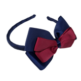 School Woven Double Cherish Bow Headband School Uniform Headband Hair Accessories Pinkberry Kisses Navy Blue Burgundy